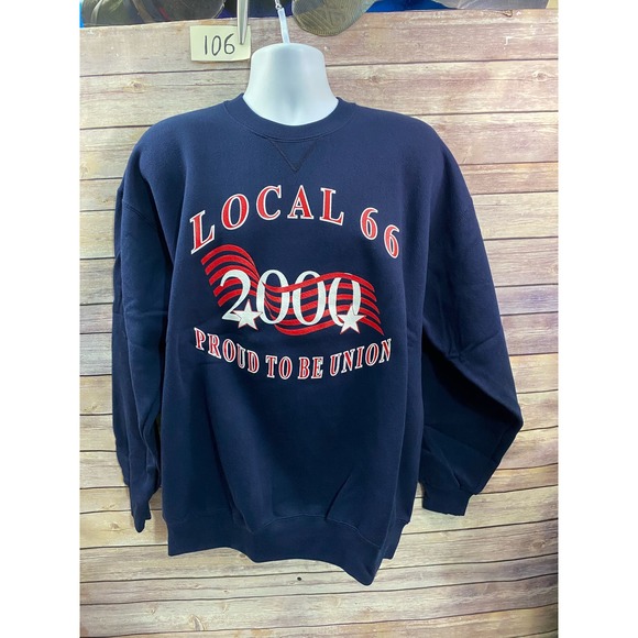 Laborers Union NY Twin Towers  Sweatshirt XL Vintage Blue Red 2000 -Back Hit- - Picture 2 of 13